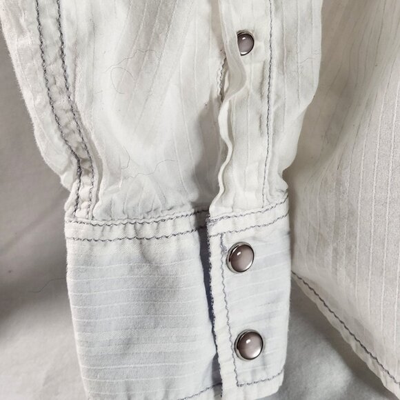 INC Cotton White Pearl Snap Button Long Sleeve Black White Print Mens Shirt Sz M - Picture 4 of 13